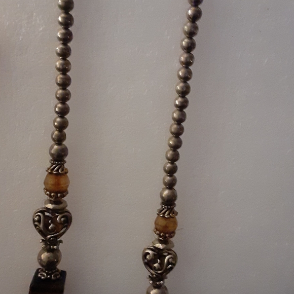 Vintage Artisan Silver and Brown Beaded Necklace - Picture 3 of 6